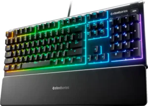 SteelSeries – Apex 3 Full Size Wired Membrane Whisper Quiet Switch Gaming Keyboard with 10 zone RGB Backlighting – Black